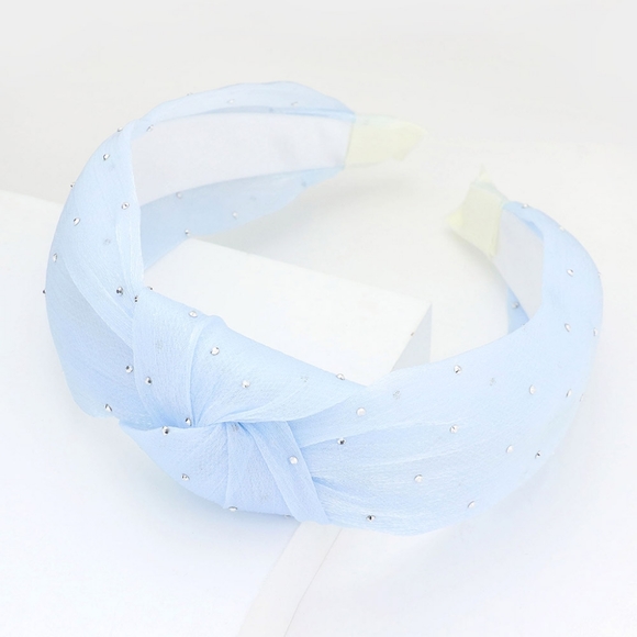 Blue Sheer Rhinestone Knot Headband Hair Bling Cute Sparkle Crystal Trim - Picture 1 of 2